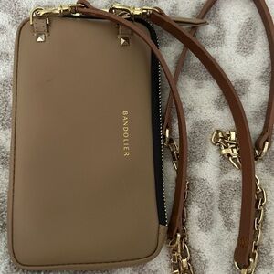 Bandolier Brown Expanded Pouch Crossbody Bag with Gold Accents
